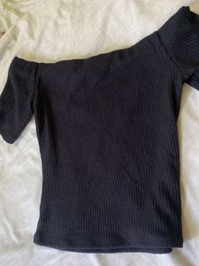 Black Off-Shoulder Ribbed Top