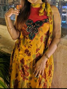 Designer Floral Print Kurta with Scarf