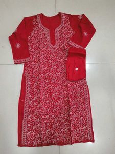 Red Chikankari Kurta Set