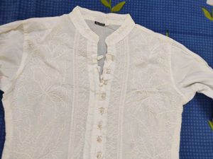 White Cotton Chikankari Kurta For Women