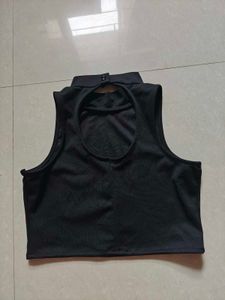 Sleek Black Cut-Out Mock Neck Crop Top