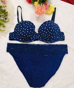 Blue Polka Dot Bra &amp; Brief Set