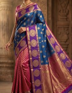 Vibrant Rani Pink-Blue saree