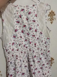 Floral Print V-Neck Dress with Lace Detail