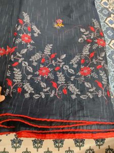 Elegant Dark Blue Embroidered Saree✨💙♥️