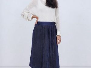 Navy Blue Flared Skirt