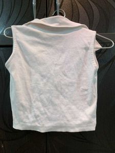 Sleeveless White Cropped Polo | Collared Top |