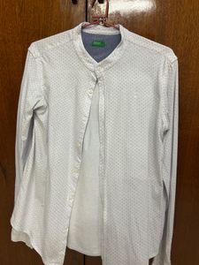 Men's White Polka Dot Button-Up Shirt