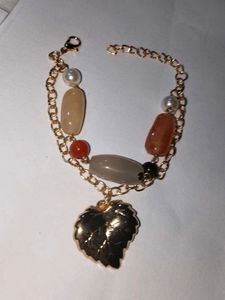 Charming Beaded Bracelet with Leaf Charm
