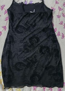 Black Dragon Print Mesh Dress