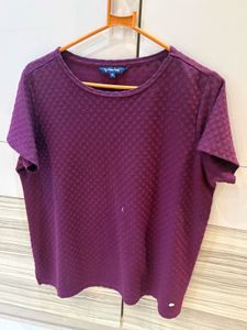 ✨ Allen Solly Textured Plum T-Shirt | Size XL ✨