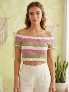 Striped Off-Shoulder Cropped Top