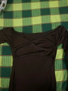 Chic Brown Off-Shoulder Long Sleeve Dress