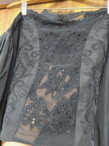 Black Embroidered Puff Sleeve Blouse