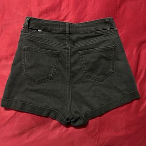 High-Waisted Black Denim Shorts