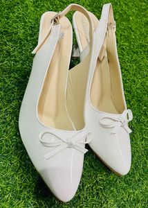 Elegant White Slingback Bow Heels
