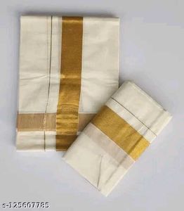 Elegant Cream &amp; Gold kerala kasav set mundu
