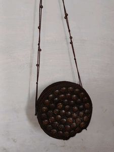 Coconut shell Round Rattan Crossbody Bag
