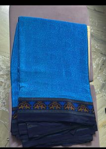 Elegant Blue Patterned Saree with blouse peice