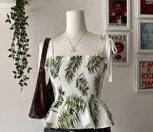 🍃 Leaf Print Smocked Peplum Top 🍃