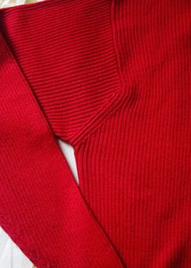 Vibrant Red Ribbed Turtleneck Sweater