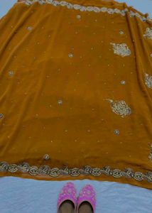 Elegant Mustard Embroidered Saree