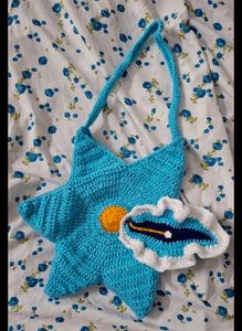 Handmade Crochet Lily blue bag