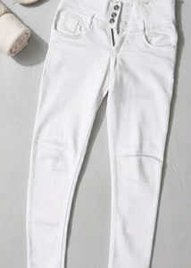High-Waisted White Skinny Jeans