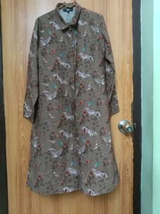 Floral Bird Print Shirt Dress