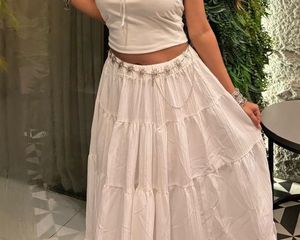 Flowy White Tiered Maxi Skirt
