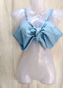 Cute Blue Bow Front Crop Top