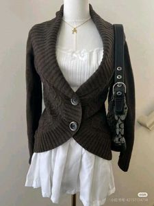 y2k Brown Shoujo Cropped Cardigan