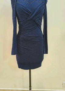 Elegant Navy Ruched Midi Dress