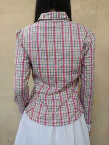 Plaid Long Sleeve Shirt with Lace Detail