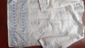 White Kurta with Blue Embroidery