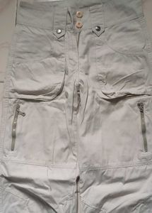Beige Cargo Capri Pants