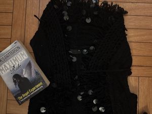 Sparkly y2k vintage Black Scarf with Fringe