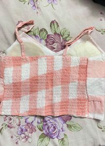 Pink &amp; White Checkered Cami Crop Top