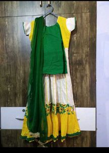 Yellow and white embroidery kurta set
