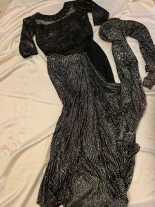 Stunning Black Sequined Saree with Blouse ready to