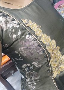 Stylish Olive Green Ethnic Gown