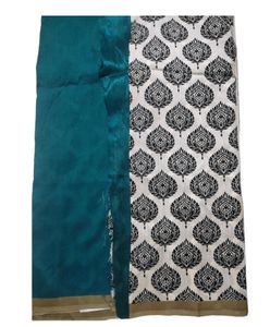 Combo 4 Sarees - WhitePeacockBlue + RedGreenZari