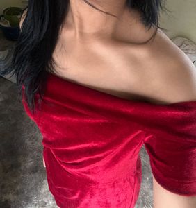 Elegant Red Velvet Off-Shoulder Dress