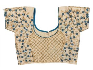 Embroidered Cream Blouse with Blue Floral Motifs