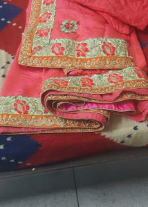 red and  pink double tonned saree