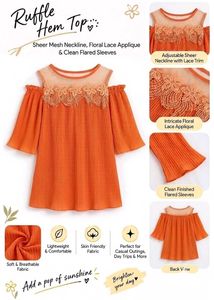 Vibrant Orange Cold Shoulder Top