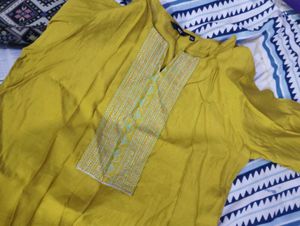 Mustard Embroidered Kurta