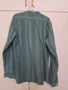 Men's Striped Band Collar Shirt