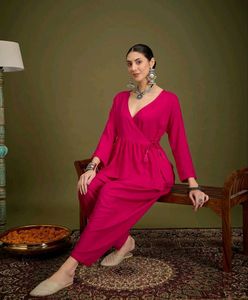 Cotton Fuchsia Angrakha Dhoti Coord Set