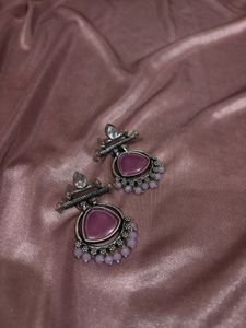 Oxidized Jhumka Earrings with Purple Stone